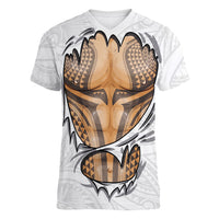 Hawaiian Kakau Women V-Neck T-Shirt Aquaman Tattoo Reveal Effect
