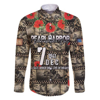 Pearl Harbor Remembrance Day Personalized Family Matching Off The Shoulder Long Sleeve Dress and Hawaiian Shirt Memories of December 7 with Red Poppy Lei - Polynesian Pride