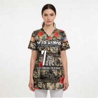 Pearl Harbor Remembrance Day Personalized Scrub Top Memories of December 7 with Red Poppy Lei - Polynesian Pride
