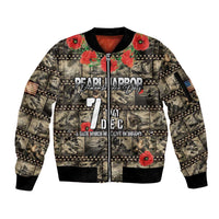 Pearl Harbor Remembrance Day Personalized Sleeve Zip Bomber Jacket Memories of December 7 with Red Poppy Lei - Polynesian Pride