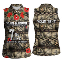 Pearl Harbor Remembrance Day Personalized Women Sleeveless Polo Shirt Memories of December 7 with Red Poppy Lei - Polynesian Pride