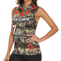 Pearl Harbor Remembrance Day Personalized Women Sleeveless Polo Shirt Memories of December 7 with Red Poppy Lei - Polynesian Pride