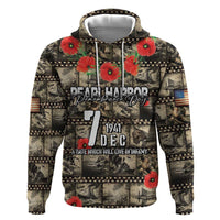 Pearl Harbor Remembrance Day Personalized Zip Hoodie Memories of December 7 with Red Poppy Lei - Polynesian Pride