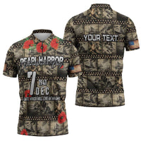 Pearl Harbor Remembrance Day Personalized Zipper Polo Shirt Memories of December 7 with Red Poppy Lei - Polynesian Pride