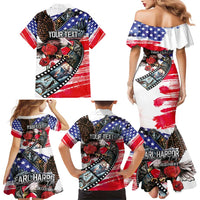 Pearl Harbor Remembrance Day Personalized Family Matching Mermaid Dress and Hawaiian Shirt Lest We Forget - The Bald Eagle Remembers - Polynesian Pride