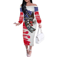 Pearl Harbor Remembrance Day Personalized Family Matching Off The Shoulder Long Sleeve Dress and Hawaiian Shirt Lest We Forget - The Bald Eagle Remembers - Polynesian Pride