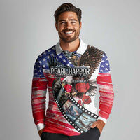 Pearl Harbor Remembrance Day Personalized Long Sleeve Polo Shirt Lest We Forget - The Bald Eagle Remembers - Polynesian Pride