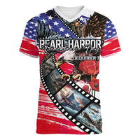 Pearl Harbor Remembrance Day Personalized Women V-Neck T-Shirt Lest We Forget - The Bald Eagle Remembers - Polynesian Pride