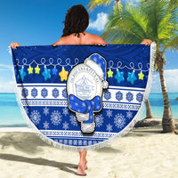 Palau Christmas Beach Blanket Snowman Hugs Palau Coat of Arms Maori Pattern Blue Style LT03 - Wonder Print Shop