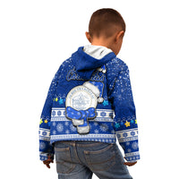 Palau Christmas Kid Hoodie Snowman Hugs Palau Coat of Arms Maori Pattern Blue Style LT03 - Polynesian Pride
