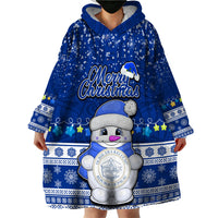 Palau Christmas Wearable Blanket Hoodie Snowman Hugs Palau Coat of Arms Maori Pattern Blue Style LT03 - Polynesian Pride