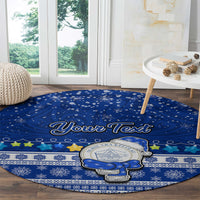 Personalised Palau Christmas Round Carpet Snowman Hugs Palau Coat of Arms Maori Pattern Blue Style LT03 - Polynesian Pride