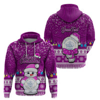 Personalised Palau Christmas Hoodie Snowman Hugs Palau Coat of Arms Maori Pattern Pink Style LT03 - Polynesian Pride