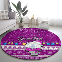 Personalised Palau Christmas Round Carpet Snowman Hugs Palau Coat of Arms Maori Pattern Pink Style LT03 - Polynesian Pride