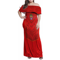 Custom Mate Ma'a Tonga Rugby Family Matching Off Shoulder Maxi Dress and Hawaiian Shirt Ngatu Tribal Motifs Sporty Style - Polynesian Pride