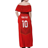 Custom Mate Ma'a Tonga Rugby Family Matching Off Shoulder Maxi Dress and Hawaiian Shirt Ngatu Tribal Motifs Sporty Style - Polynesian Pride