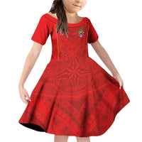 Custom Mate Ma'a Tonga Rugby Family Matching Off Shoulder Short Dress and Hawaiian Shirt Ngatu Tribal Motifs Sporty Style - Polynesian Pride