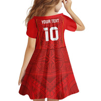 Custom Mate Ma'a Tonga Rugby Family Matching Off Shoulder Short Dress and Hawaiian Shirt Ngatu Tribal Motifs Sporty Style - Polynesian Pride