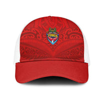 Mate Ma'a Tonga Rugby Mesh Trucker Cap Ngatu Tribal Motifs Sporty Style LT03 One Size White Red - Polynesian Pride