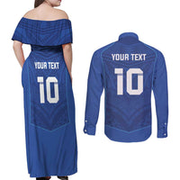 Custom Samoa Rugby Couples Matching Off Shoulder Maxi Dress and Long Sleeve Button Shirt Tatau Tribal Motifs Sporty Style - Polynesian Pride