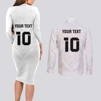 Custom Fiji Rugby Couples Matching Long Sleeve Bodycon Dress and Long Sleeve Button Shirt Tapa Tribal Motifs Sporty Style - Polynesian Pride