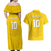 Custom Niue Rugby Couples Matching Off Shoulder Maxi Dress and Hawaiian Shirt Hiapo Tribal Motifs Sporty Style - Polynesian Pride