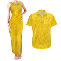 Custom Niue Rugby Couples Matching Tank Maxi Dress and Hawaiian Shirt Hiapo Tribal Motifs Sporty Style - Polynesian Pride