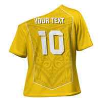 Custom Niue Rugby Cross Shoulder Shirt Hiapo Tribal Motifs Sporty Style - Polynesian Pride