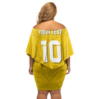 Custom Niue Rugby Family Matching Off Shoulder Short Dress and Hawaiian Shirt Hiapo Tribal Motifs Sporty Style - Polynesian Pride
