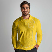 Custom Niue Rugby Long Sleeve Polo Shirt Hiapo Tribal Motifs Sporty Style - Polynesian Pride