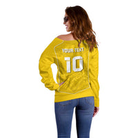 Custom Niue Rugby Off Shoulder Sweater Hiapo Tribal Motifs Sporty Style - Polynesian Pride
