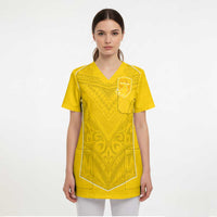 Custom Niue Rugby Scrub Top Hiapo Tribal Motifs Sporty Style - Polynesian Pride