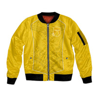 Custom Niue Rugby Sleeve Zip Bomber Jacket Hiapo Tribal Motifs Sporty Style - Polynesian Pride