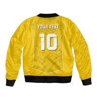 Custom Niue Rugby Sleeve Zip Bomber Jacket Hiapo Tribal Motifs Sporty Style - Polynesian Pride