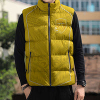 Custom Niue Rugby Sleeveless Puffer Jacket Hiapo Tribal Motifs Sporty Style - Polynesian Pride