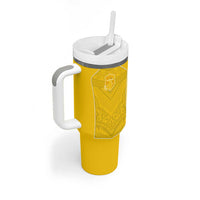 Custom Niue Rugby Tumbler With Handle Hiapo Tribal Motifs Sporty Style - Polynesian Pride