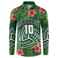 Custom Hawaii Volleyball Button Sweatshirt Kakau Abstract and Tropical Plants Green Color - Polynesian Pride