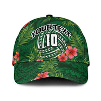 Custom Hawaii Volleyball Classic Cap Kakau Abstract and Tropical Plants Green Color - Polynesian Pride