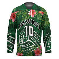 Custom Hawaii Volleyball Hockey Jersey Kakau Abstract and Tropical Plants Green Color LT03 Unisex Green - Polynesian Pride