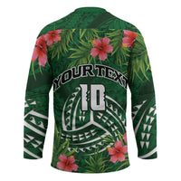 Custom Hawaii Volleyball Hockey Jersey Kakau Abstract and Tropical Plants Green Color LT03 - Polynesian Pride
