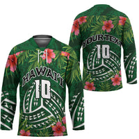 Custom Hawaii Volleyball Hockey Jersey Kakau Abstract and Tropical Plants Green Color LT03 - Polynesian Pride