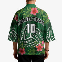 Custom Hawaii Volleyball Kimono Kakau Abstract and Tropical Plants Green Color - Polynesian Pride