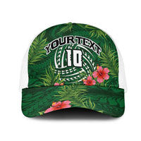Custom Hawaii Volleyball Mesh Trucker Cap Kakau Abstract and Tropical Plants Green Color - Polynesian Pride