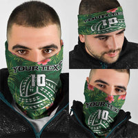 Custom Hawaii Volleyball Neck Gaiter Kakau Abstract and Tropical Plants Green Color - Polynesian Pride