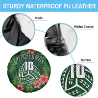 Custom Hawaii Volleyball Spare Tire Cover Kakau Abstract and Tropical Plants Green Color - Polynesian Pride