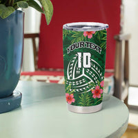 Custom Hawaii Volleyball Tumbler Cup Kakau Abstract and Tropical Plants Green Color - Polynesian Pride