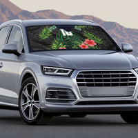 Custom Hawaii Volleyball Auto Sun Shade Kakau Abstract and Tropical Plants Black Color - Polynesian Pride