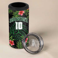 Custom Hawaii Volleyball 4 in 1 Can Cooler Tumbler Kakau Abstract and Tropical Plants Black Color - Polynesian Pride