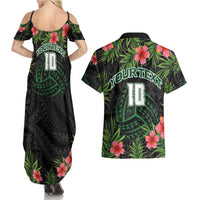 Custom Hawaii Volleyball Couples Matching Summer Maxi Dress and Hawaiian Shirt Kakau Abstract and Tropical Plants Black Color - Polynesian Pride