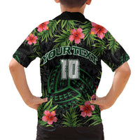 Custom Hawaii Volleyball Family Matching Off Shoulder Short Dress and Hawaiian Shirt Kakau Abstract and Tropical Plants Black Color - Polynesian Pride